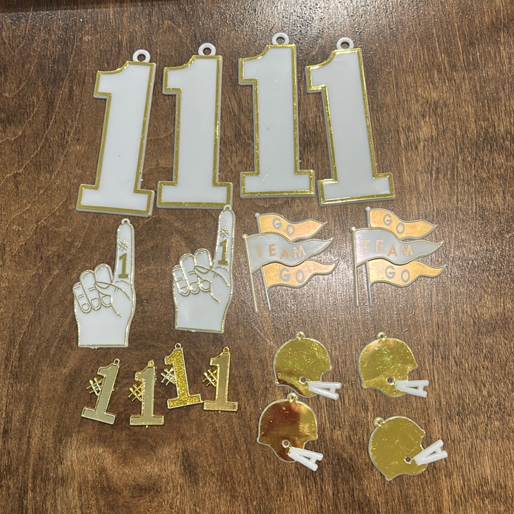 Homecoming Variety White & Gold FOOTBALL  charms / trinkets (12) mums & Garters